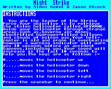Night Strike (1986)(Simon Guest&Jason Alcock) screen shot title